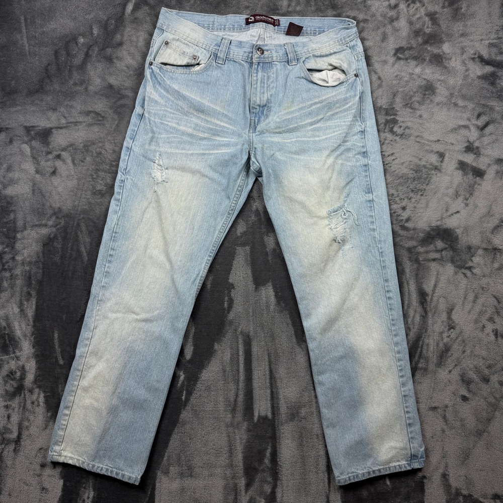 Akademiks Jeans Mens 36x32 Light Wash Distressed Straight Leg Streetwear Denim